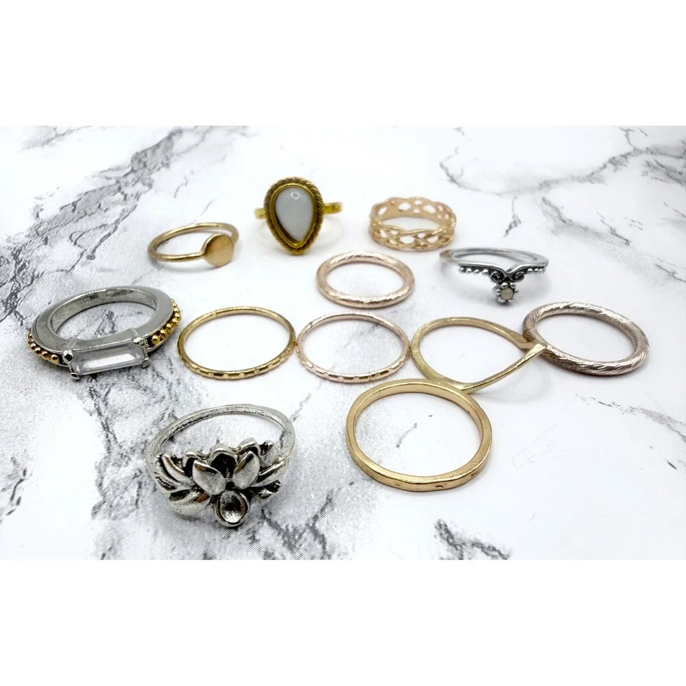 Mixed Metal Ring Lot Size 5 5.5 5.75 Gold Silver Tone Heart Floral Stack Rings